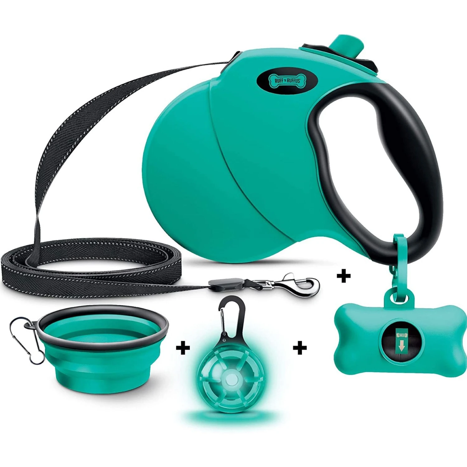 Ruff 'N Ruffus Tangle-Free Retractable Dog Leash & Bonus Contents, Aqua 3 Ruff 'N Ruffus Tangle-Free Retractable Dog Leash & Bonus Contents, Aqua