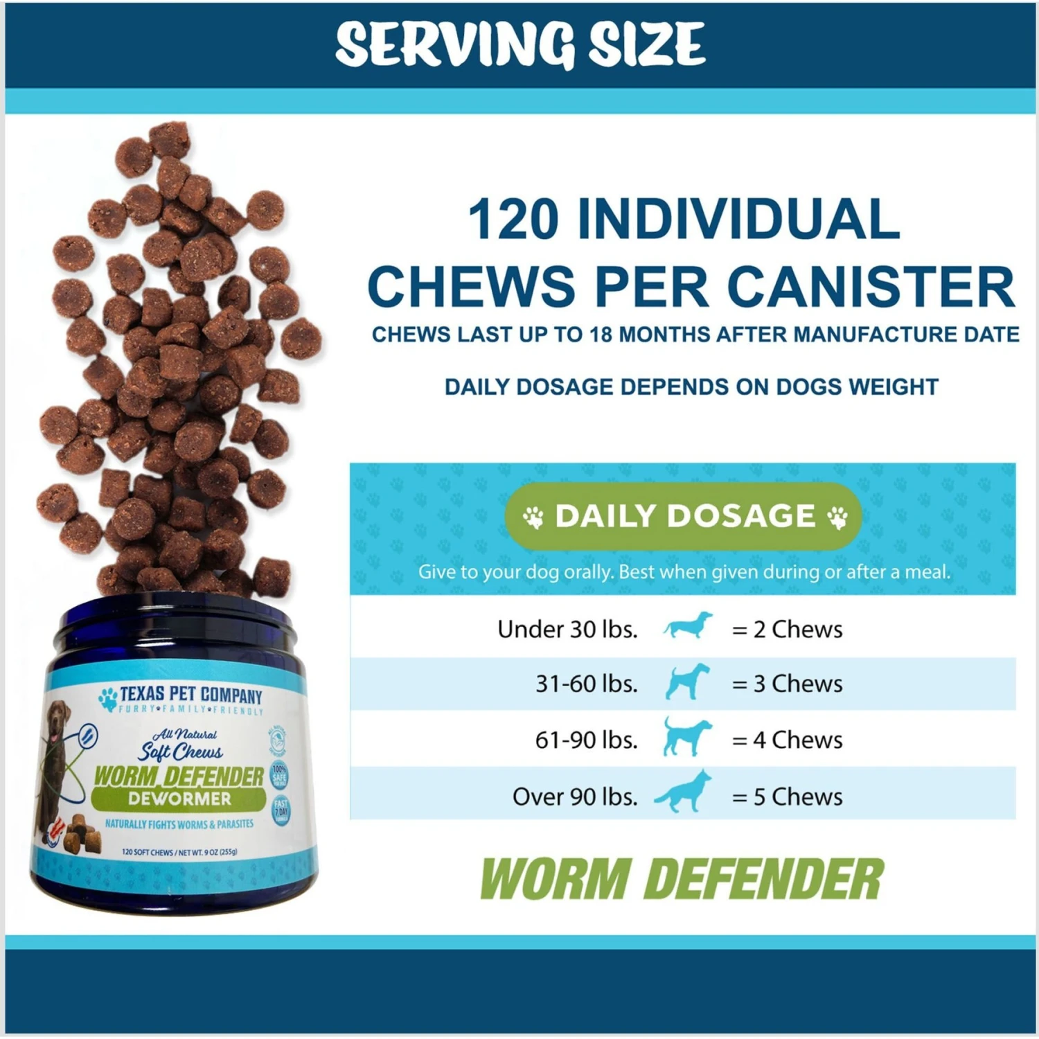 Texas Pet Company Worm Defender Soft Chews Supplement, 120 Count 8 Texas Pet Company Worm Defender Soft Chews Supplement, 120 Count - Image 6
