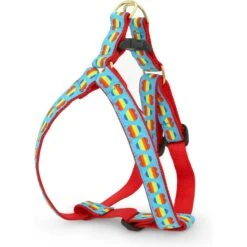 Up Country Rainbow Hearts Dog Harness, Blue & Red