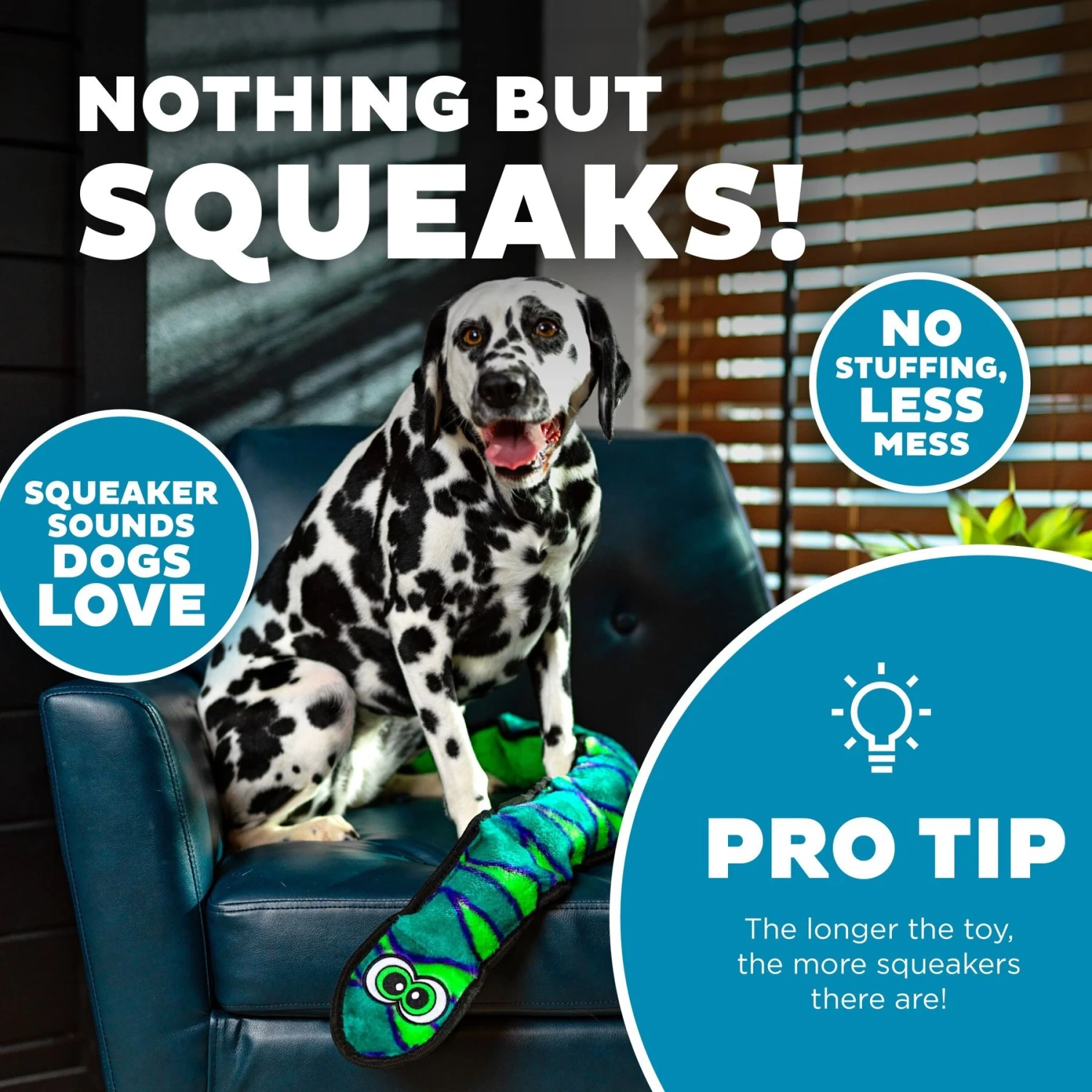 Outward Hound Invincibles Snakes Squeaky Stuffing-Free Plush Dog Toy 6 Outward Hound Invincibles Snakes Squeaky Stuffing-Free Plush Dog Toy - Image 4