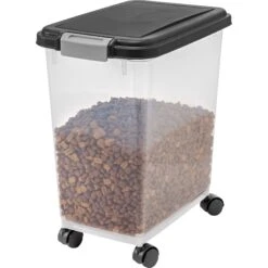 IRIS USA WeatherPro Airtight Dog, Cat, Bird & Small-Pet Food Storage Bin Container With Attachable Casters