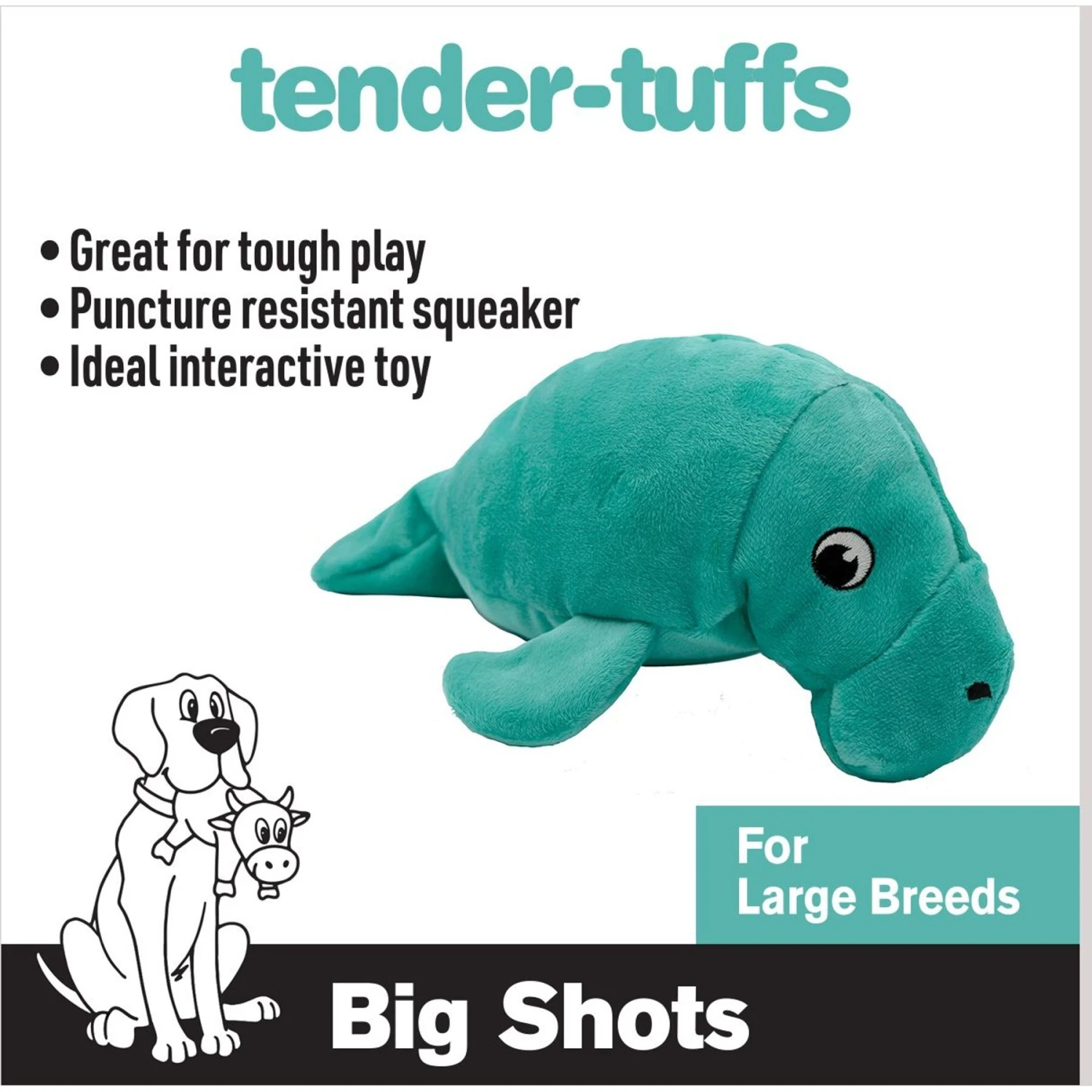 Snuggle Puppy Tender-Tuffs Big Shots Manatee Squeaky Dog Plush Toy, Green, Large 5 Snuggle Puppy Tender-Tuffs Big Shots Manatee Squeaky Dog Plush Toy, Green, Large - Image 3