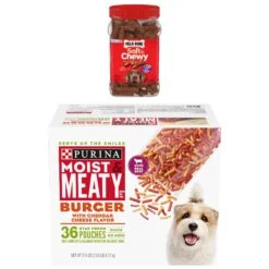 Moist & Meaty Burger With Cheddar Cheese Flavor Dry Dog Food & Milk-Bone Soft & Chewy Beef & Filet Mignon Recipe Dog Treats