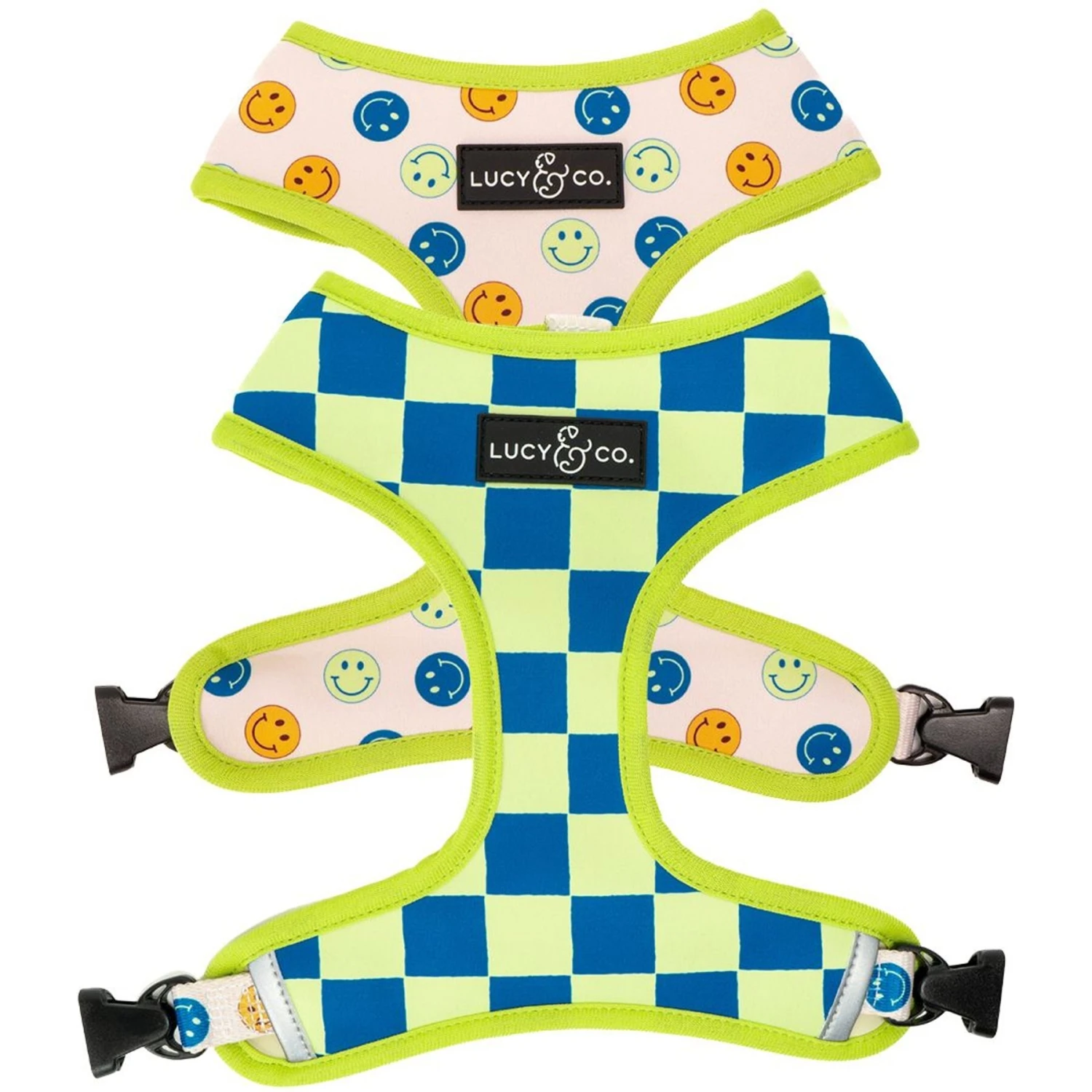 Lucy & Co. The Have A Nice Day Reversible Dog Harness, Blue 3 Lucy & Co. The Have A Nice Day Reversible Dog Harness, Blue