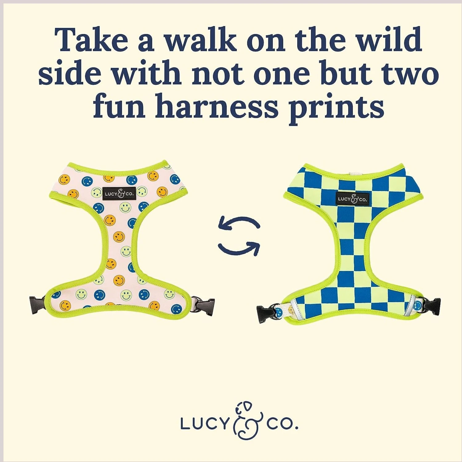 Lucy & Co. The Have A Nice Day Reversible Dog Harness, Blue 5 Lucy & Co. The Have A Nice Day Reversible Dog Harness, Blue - Image 3