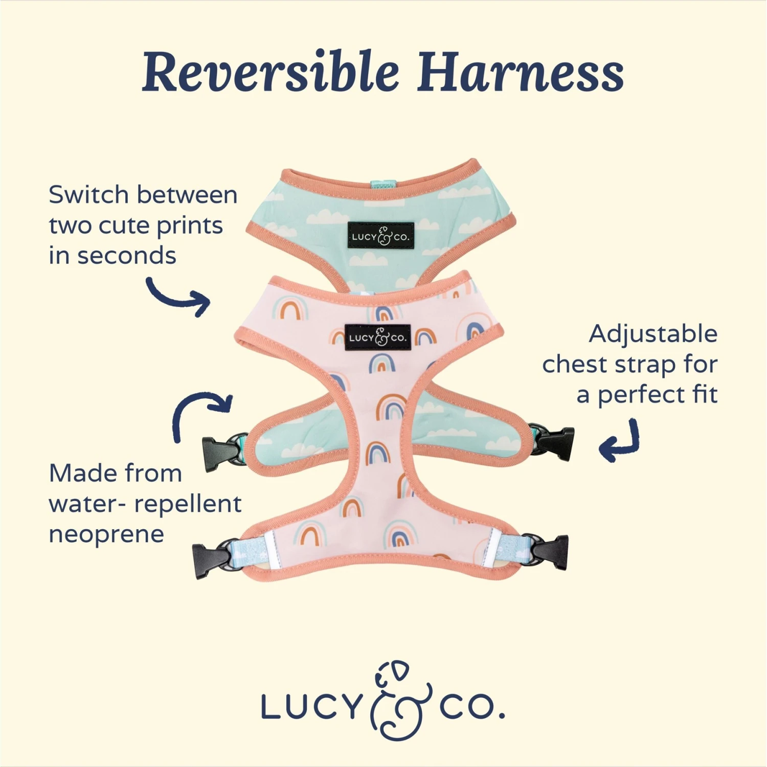 Lucy & Co. The In The Clouds Reversible Dog Harness, Pink 4 Lucy & Co. The In The Clouds Reversible Dog Harness, Pink - Image 2