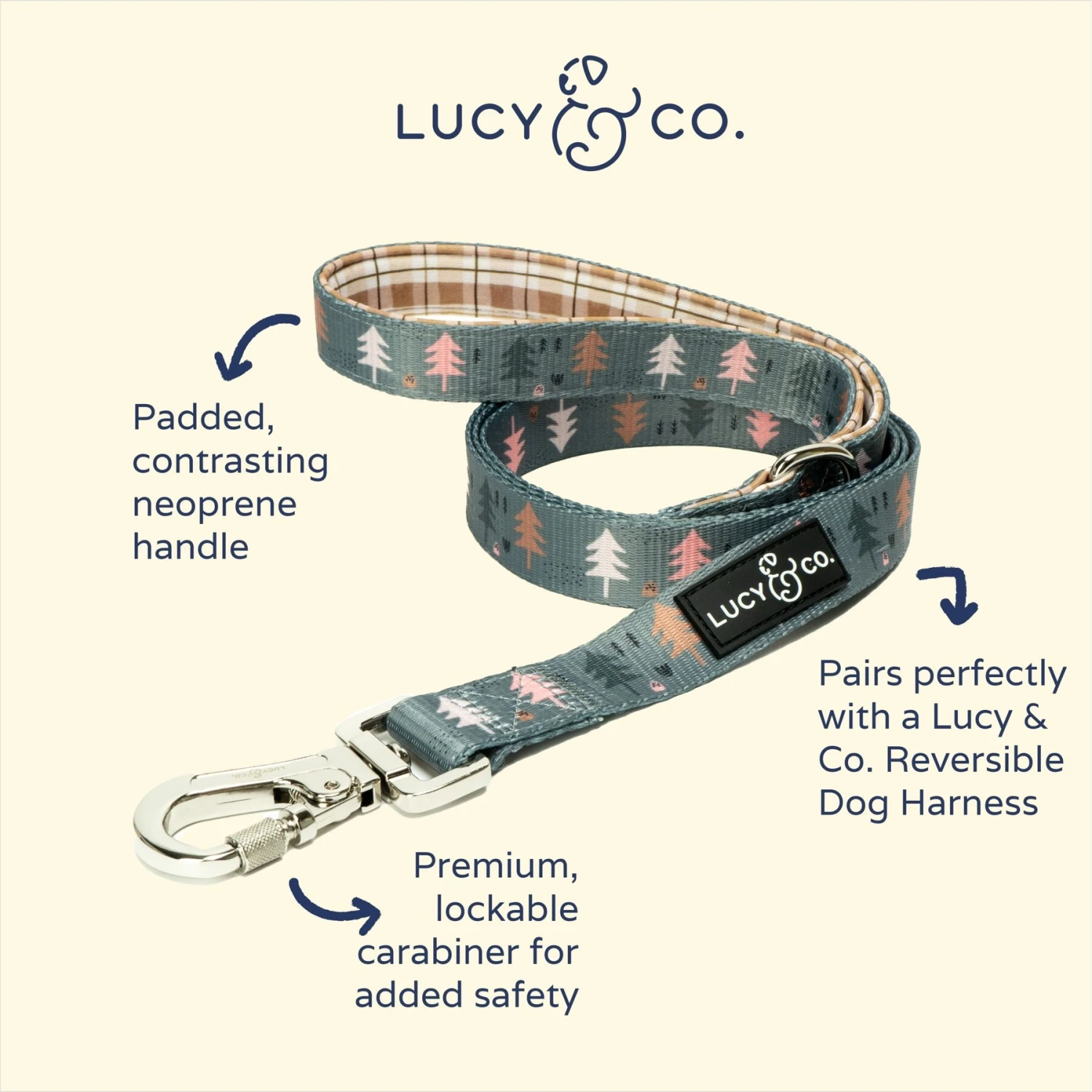 Lucy & Co. The Take A Hike Polyester Padded Handle Dog Leash, Green 4 Lucy & Co. The Take A Hike Polyester Padded Handle Dog Leash, Green - Image 2