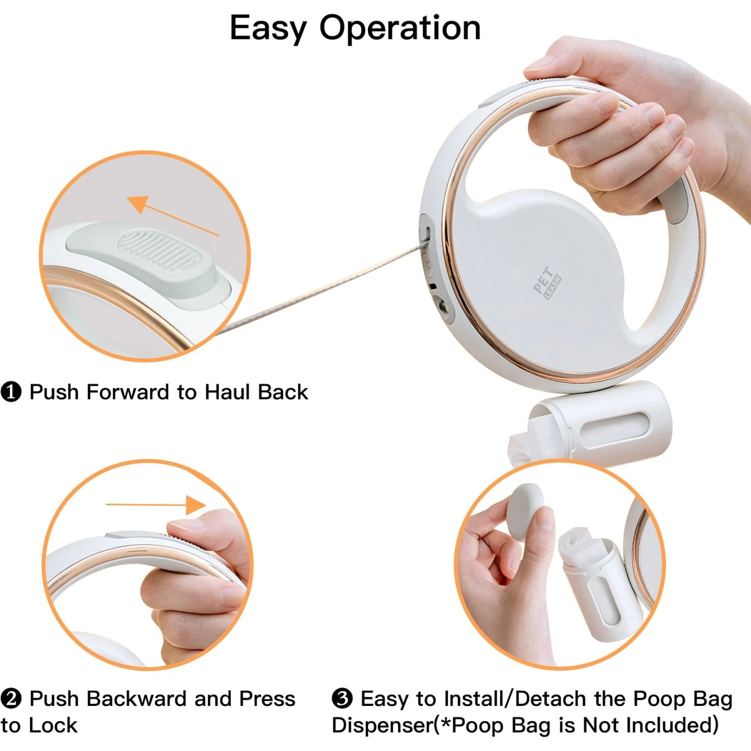 Shele Retractable Anti-Slip Handle & LED Light Nylon Telescopic Luminous Dog Leash, White, 10-ft Long, .4-in W 4 Shele Retractable Anti-Slip Handle & LED Light Nylon Telescopic Luminous Dog Leash, White, 10-ft Long, .4-in W - Image 2