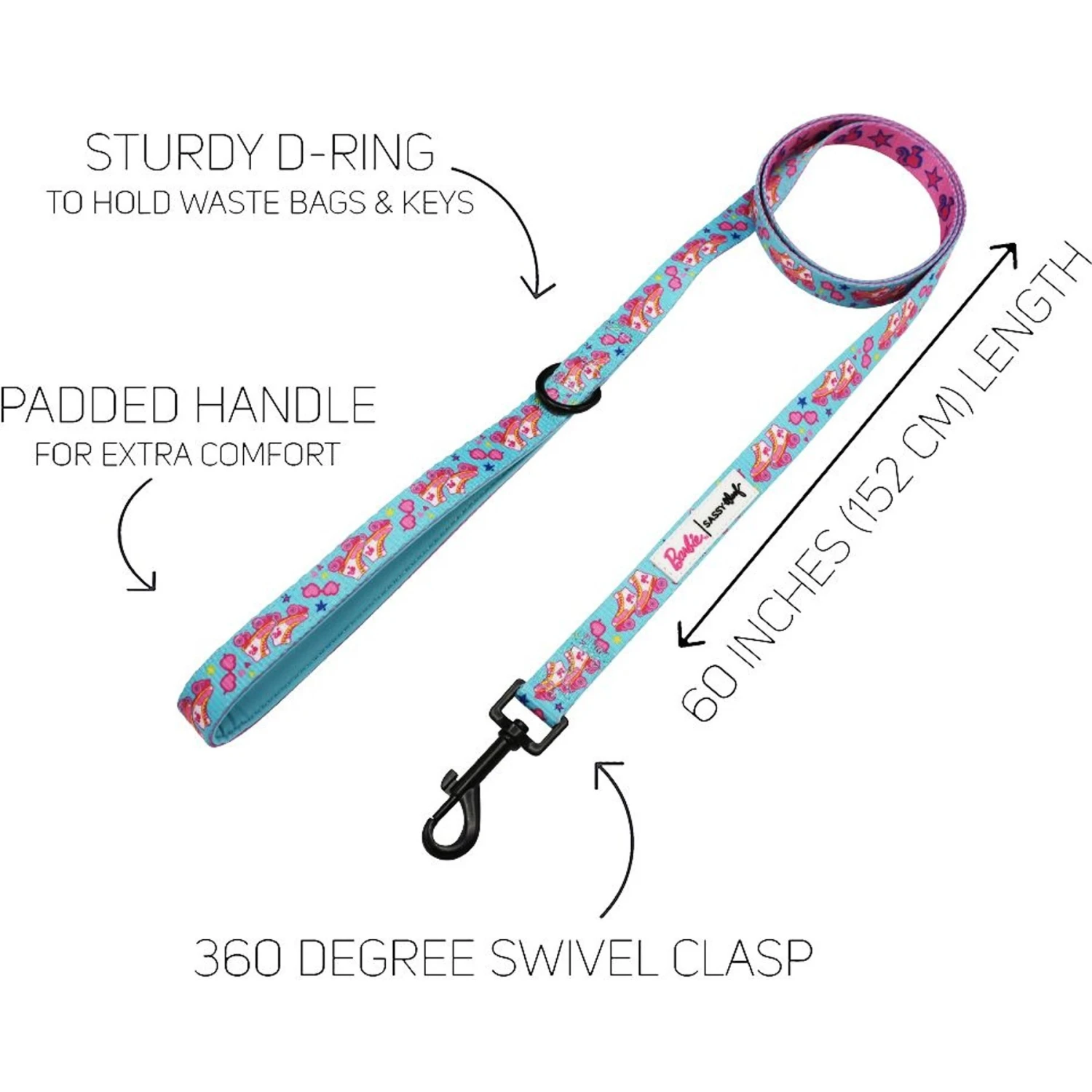 Sassy Woof On A Roll Dog Leash, Blue, 5-ft Long, 4/5-in Wide 5 Sassy Woof On A Roll Dog Leash, Blue, 5-ft Long, 4/5-in Wide - Image 3