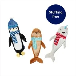 Frisco Holiday Ho Ho Ho Fetch Squeaky Tennis Ball Dog Toy & Frisco Holiday Arctic Friends Stuffing-Free Skinny Plush Squeaky Dog Toy -Blue Buffalo Shop 986310 PT7. AC SS1800 V1698258405