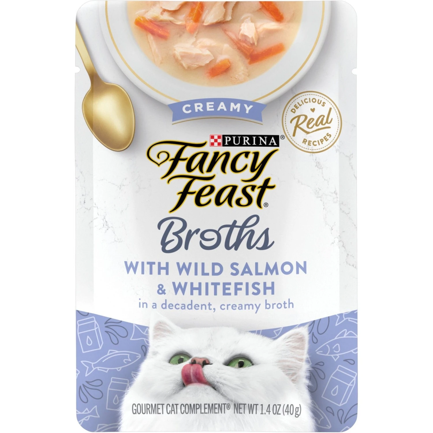 Fancy Feast Creamy Broths With Wild Salmon & Whitefish Supplemental Wet Cat Food Pouches 3 Fancy Feast Creamy Broths With Wild Salmon & Whitefish Supplemental Wet Cat Food Pouches