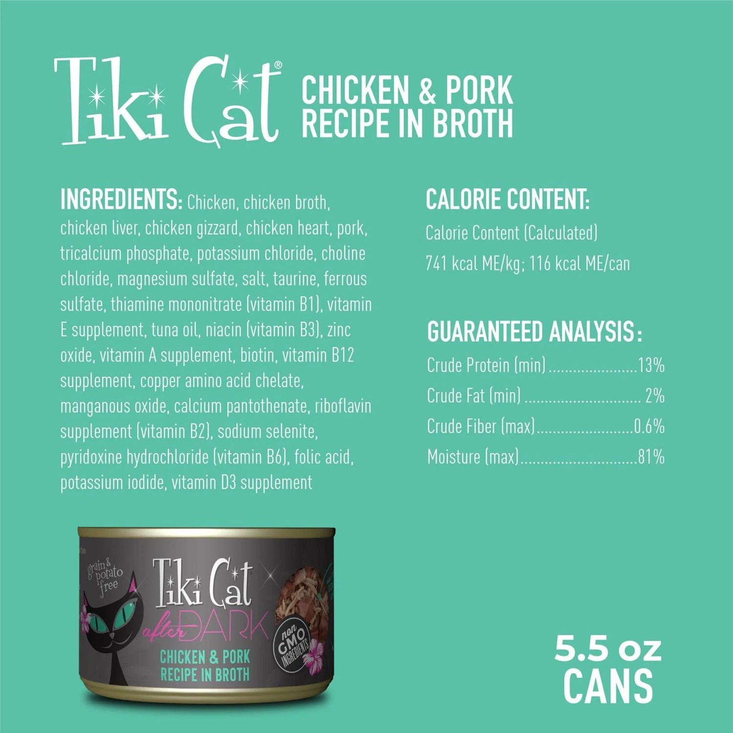 Tiki Cat After Dark Chicken & Pork Canned Cat Food 5 Tiki Cat After Dark Chicken & Pork Canned Cat Food - Image 3