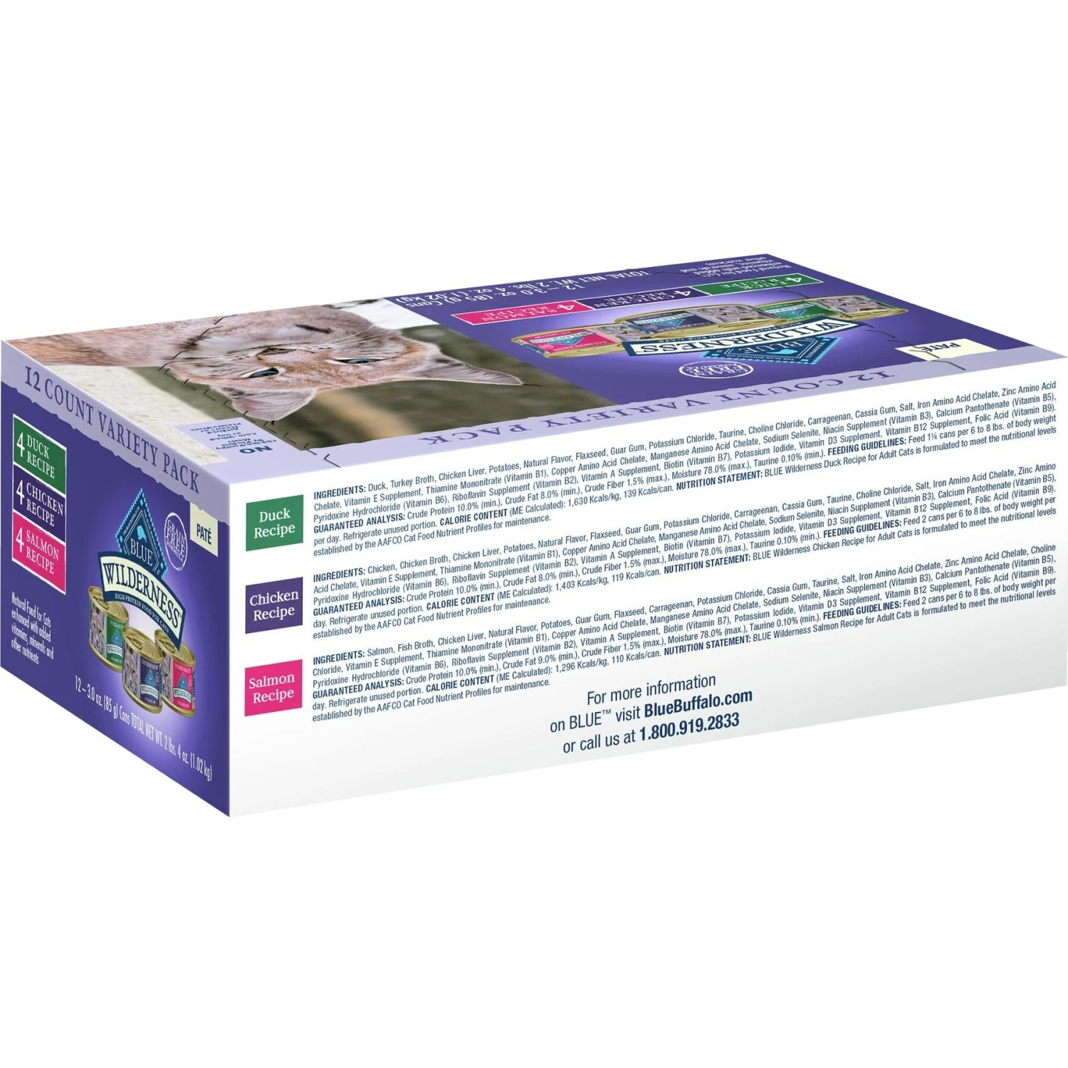 Blue Buffalo Wilderness Pate Variety Pack Duck, Chicken & Salmon Grain-Free Cat Canned Food 4 Blue Buffalo Wilderness Pate Variety Pack Duck, Chicken & Salmon Grain-Free Cat Canned Food - Image 2