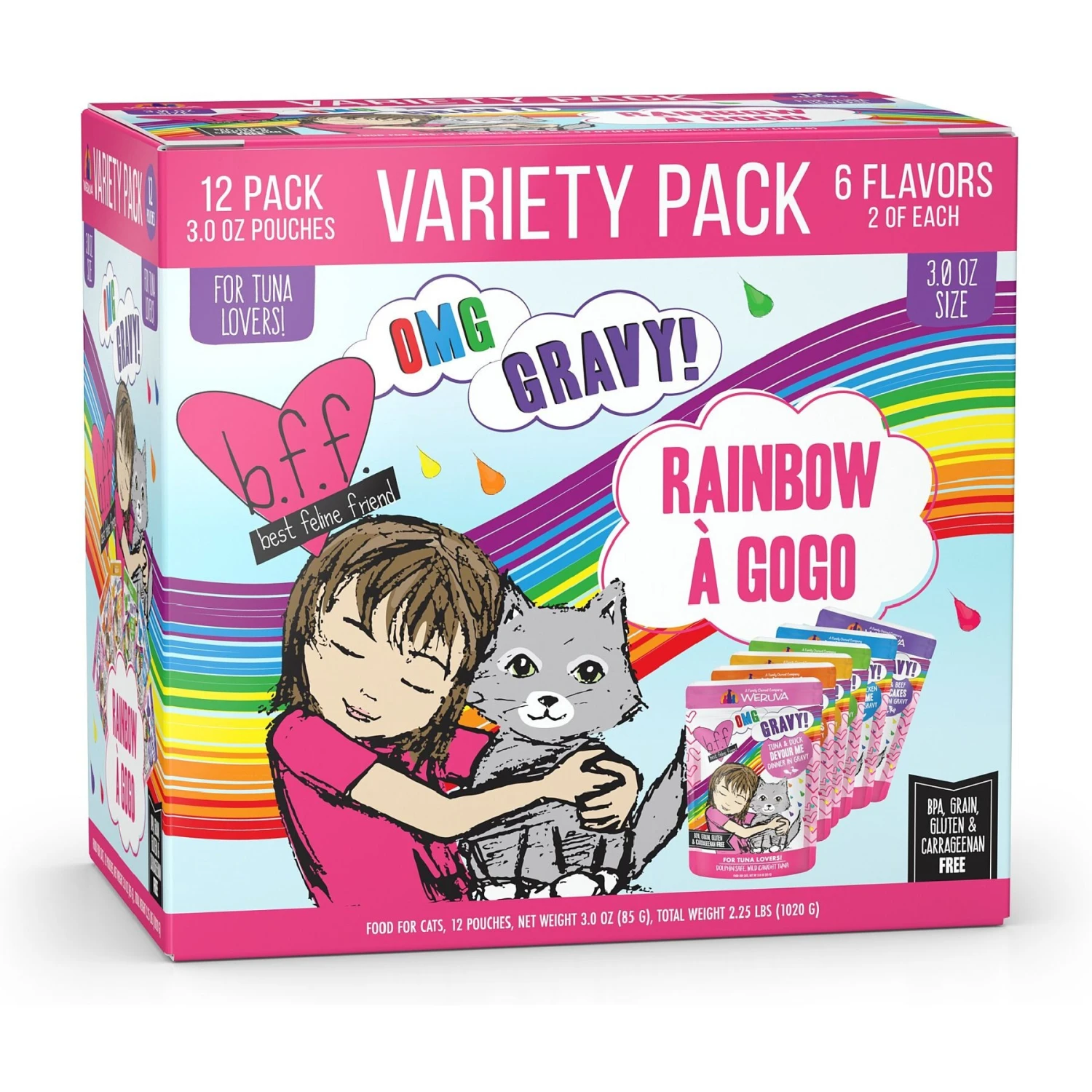 BFF Rainbow A Gogo Variety Pack Wet Cat Food Pouches, 3-oz, Case Of 12 3 BFF Rainbow A Gogo Variety Pack Wet Cat Food Pouches, 3-oz, Case Of 12