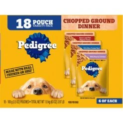 Pedigree Chopped Ground Dinner Variety Pack Chicken, Filet Mignon & Beef Adult Wet Dog Food