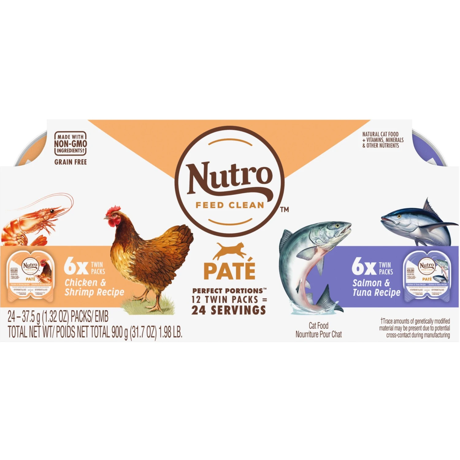 Nutro Perfect Portions Grain-Free Real Salmon & Tuna, Real Chicken & Shrimp Recipe Pate Variety Pack Adult Wet Cat Food Trays 3 Nutro Perfect Portions Grain-Free Real Salmon & Tuna, Real Chicken & Shrimp Recipe Pate Variety Pack Adult Wet Cat Food Trays