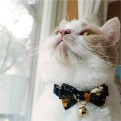 Necoichi Japanese Kimono Bow Tie Cotton Breakaway Cat Collar With Bell -Blue Buffalo Shop 137019 PT4. AC SS1800 V1627617399