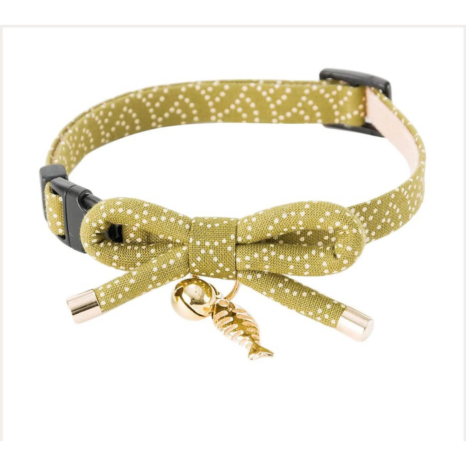 Necoichi Zen Gold Fish Charm Cotton Breakaway Cat Collar With Bell 3 Necoichi Zen Gold Fish Charm Cotton Breakaway Cat Collar With Bell