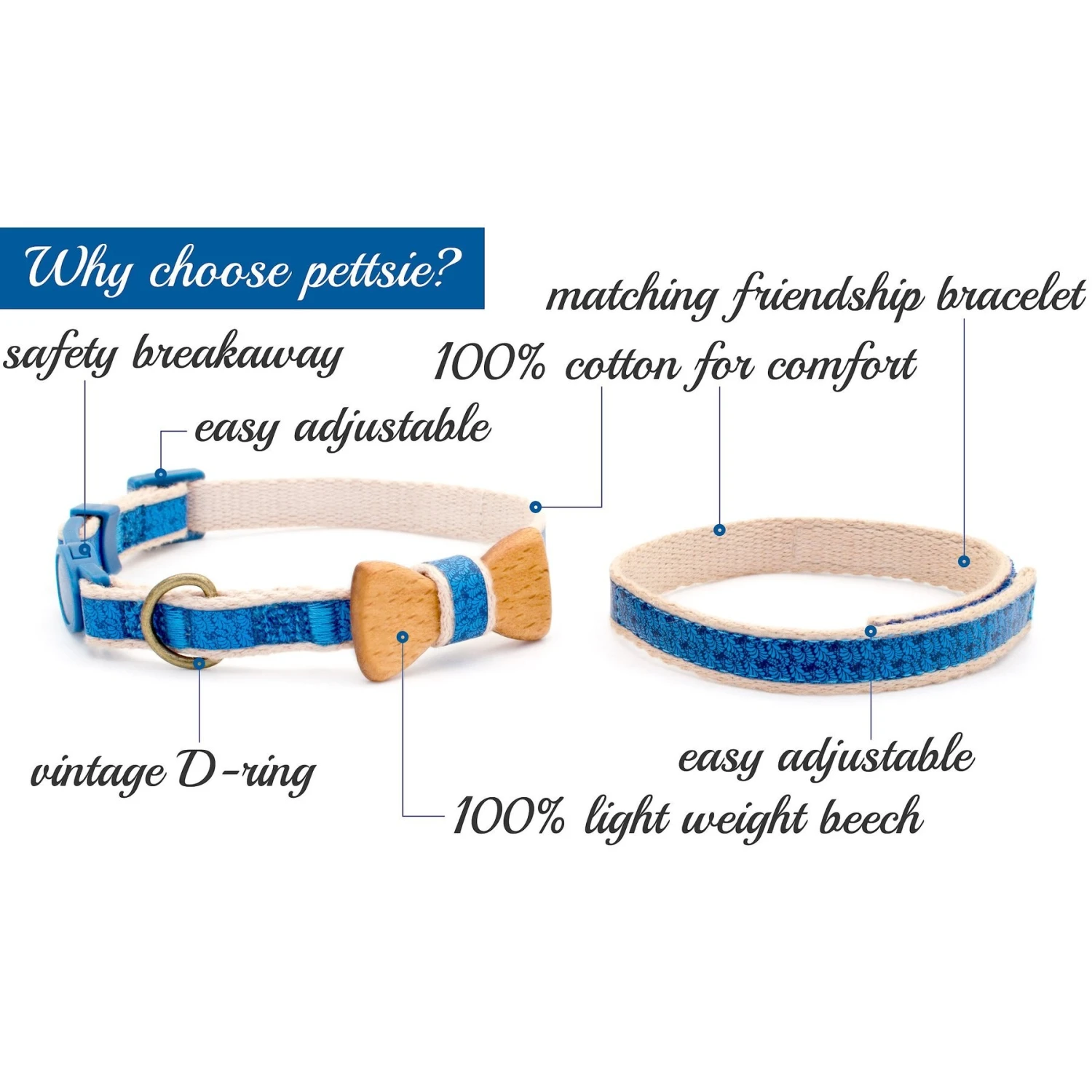 Pettsie Bow Tie Cotton Breakaway Cat Collar With Friendship Bracelet 4 Pettsie Bow Tie Cotton Breakaway Cat Collar With Friendship Bracelet - Image 2