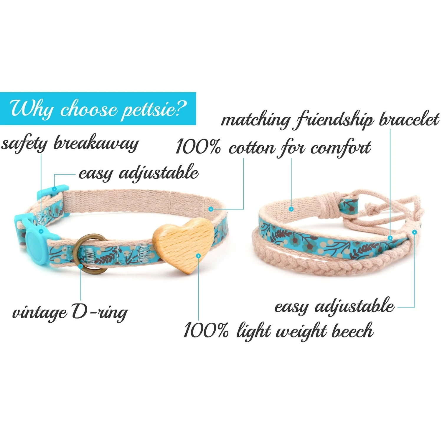 Pettsie Heart Cotton Breakaway Cat Collar With Friendship Bracelet 4 Pettsie Heart Cotton Breakaway Cat Collar With Friendship Bracelet - Image 2