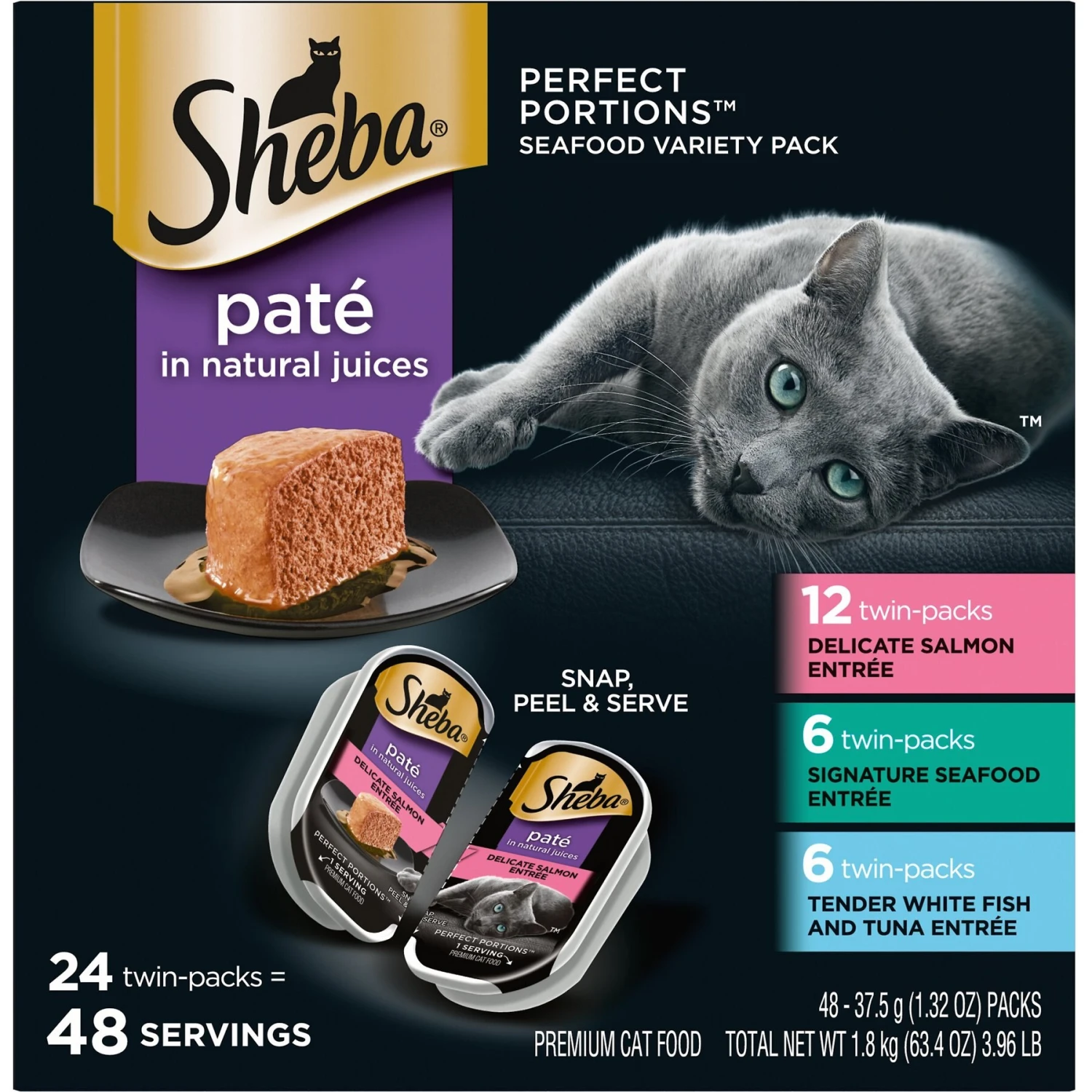Sheba Perfect Portions Seafood Pate Variety Pack Grain-Free Adult Wet Cat Food Trays 4 Sheba Perfect Portions Seafood Pate Variety Pack Grain-Free Adult Wet Cat Food Trays - Image 2