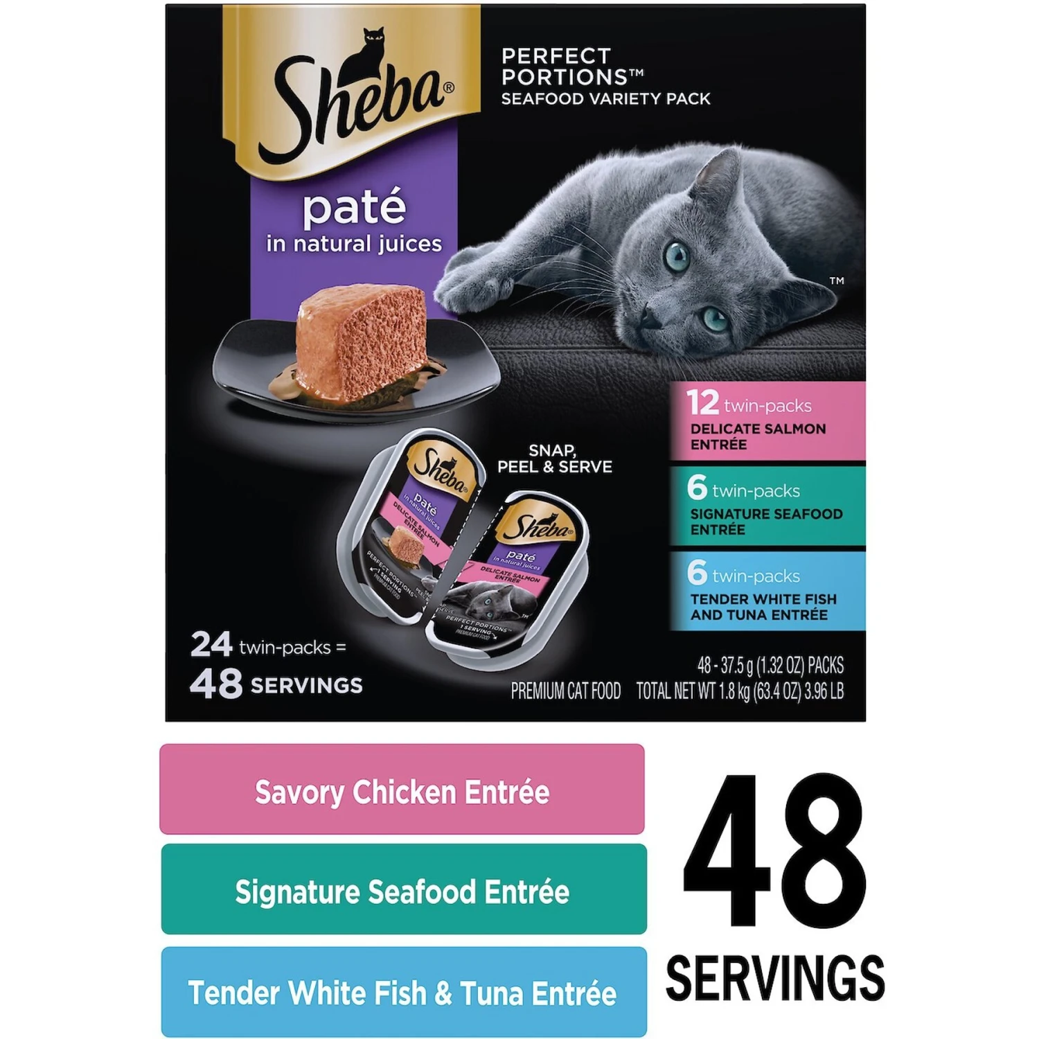 Sheba Perfect Portions Seafood Pate Variety Pack Grain-Free Adult Wet Cat Food Trays 5 Sheba Perfect Portions Seafood Pate Variety Pack Grain-Free Adult Wet Cat Food Trays - Image 3