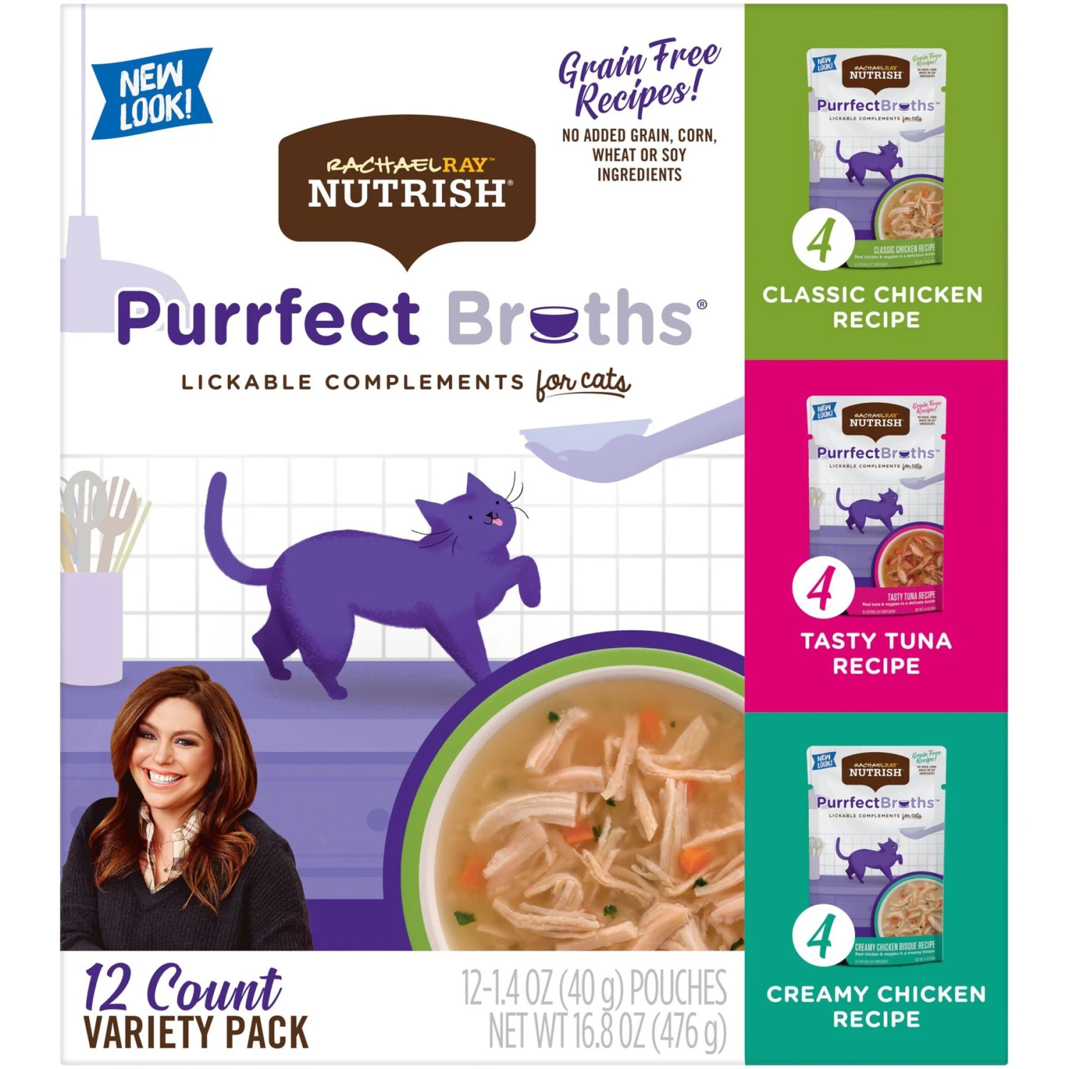 Rachael Ray Nutrish Purrfect Broths All Natural Grain-Free Variety Pack Cat Food Topper 3 Rachael Ray Nutrish Purrfect Broths All Natural Grain-Free Variety Pack Cat Food Topper