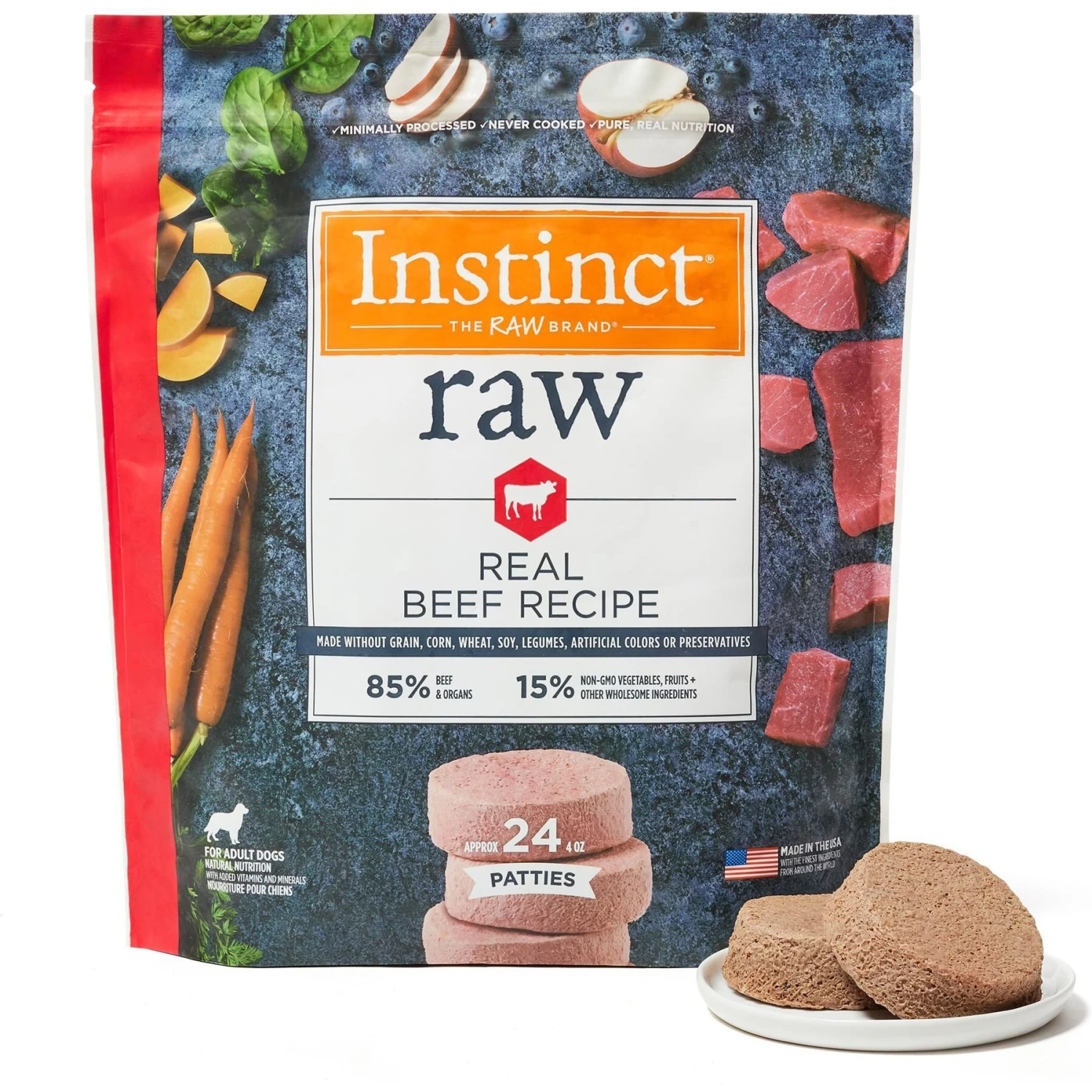 Instinct Frozen Raw Patties Grain-Free Real Beef Recipe Dog Food 3 Instinct Frozen Raw Patties Grain-Free Real Beef Recipe Dog Food