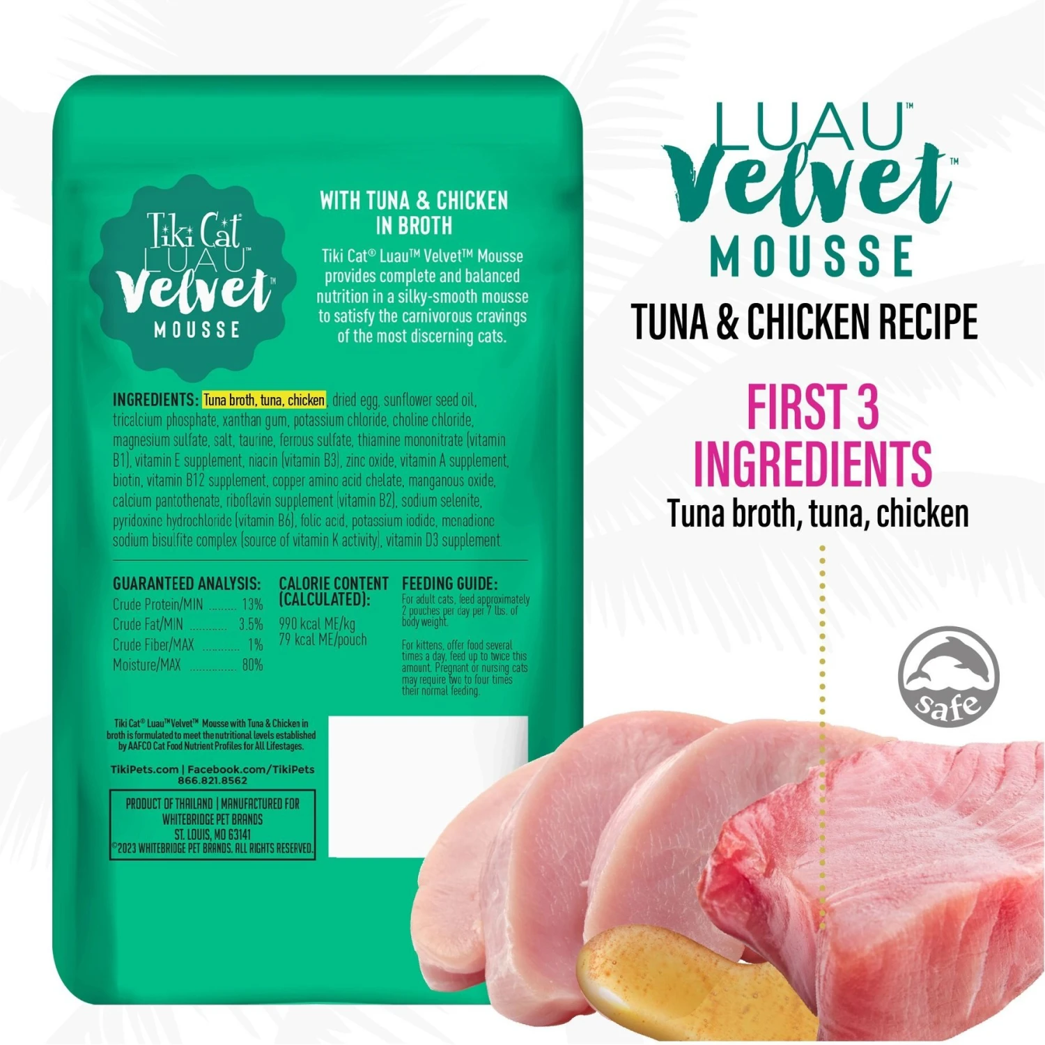 Tiki Cat Luau Velvet Mousse Tuna & Chicken Grain-Free Wet Cat Food, 2.8-oz Pouch, Case Of 12 5 Tiki Cat Luau Velvet Mousse Tuna & Chicken Grain-Free Wet Cat Food, 2.8-oz Pouch, Case Of 12 - Image 3