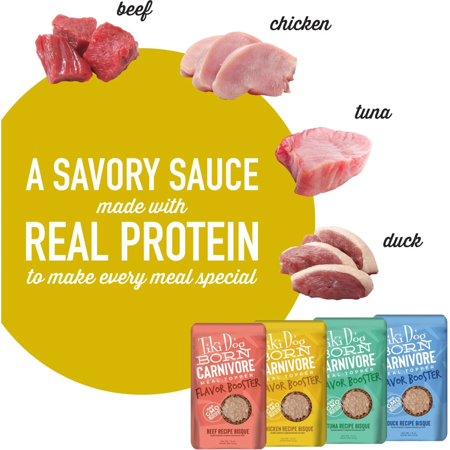 Tiki Dog Born Carnivore Flavor Booster Bisque Variety Pack Non-GMO Wet Dog Food Topper, 1.5-oz Pouch, Case Of 12 8 Tiki Dog Born Carnivore Flavor Booster Bisque Variety Pack Non-GMO Wet Dog Food Topper, 1.5-oz Pouch, Case Of 12 - Image 6