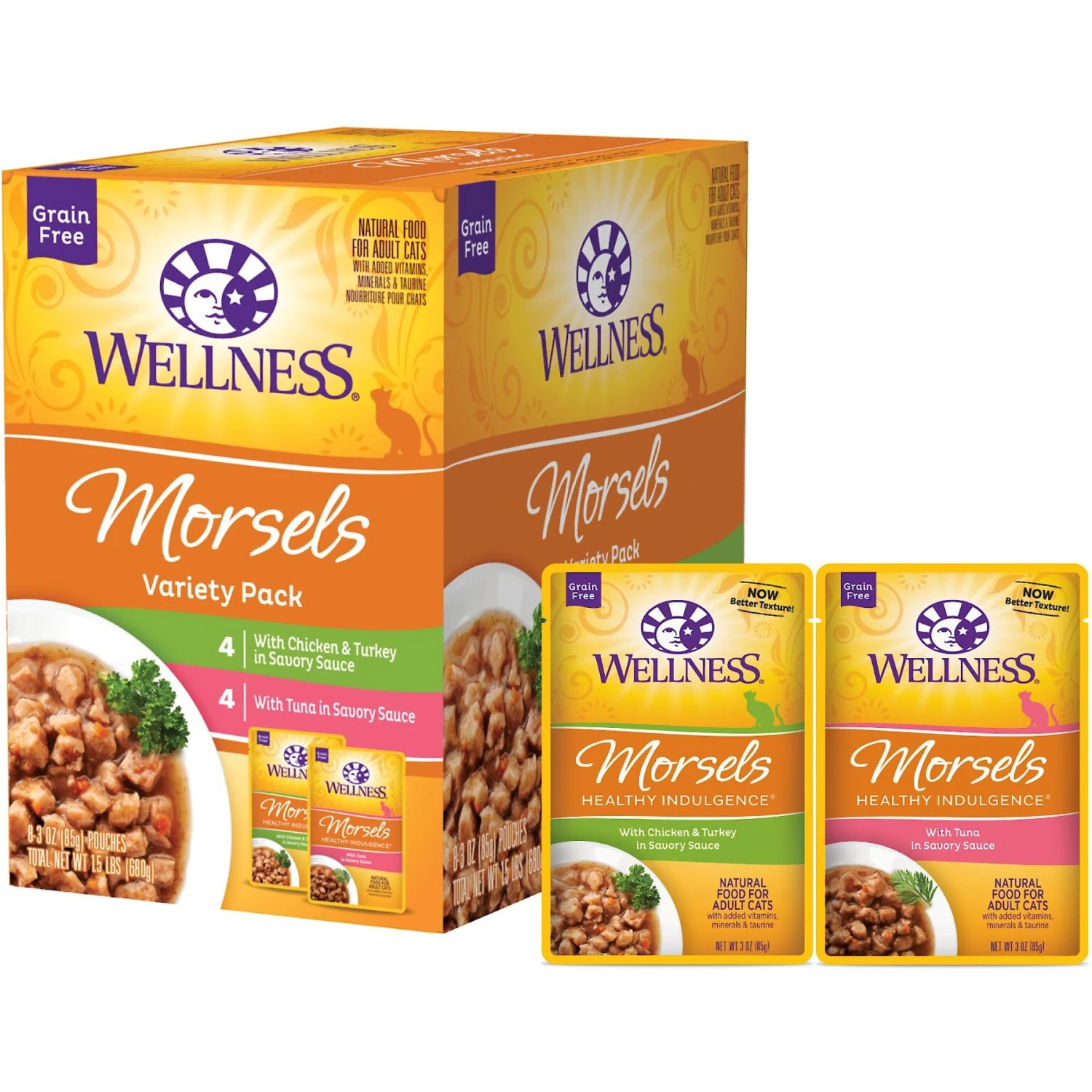Wellness Healthy Indulgence Morsels Grain-Free Variety Pack Cat Food Pouches 3 Wellness Healthy Indulgence Morsels Grain-Free Variety Pack Cat Food Pouches
