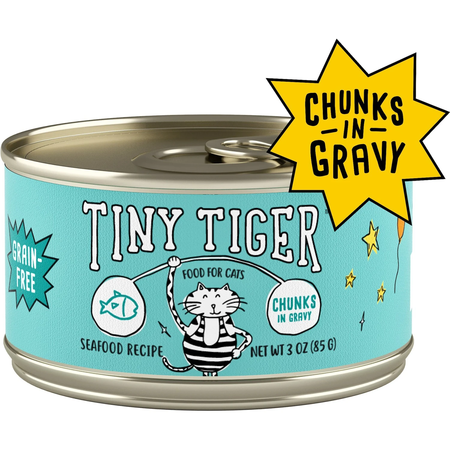 Tiny Tiger Chunks In Gravy Seafood Recipe Grain-Free Canned Cat Food 3 Tiny Tiger Chunks In Gravy Seafood Recipe Grain-Free Canned Cat Food