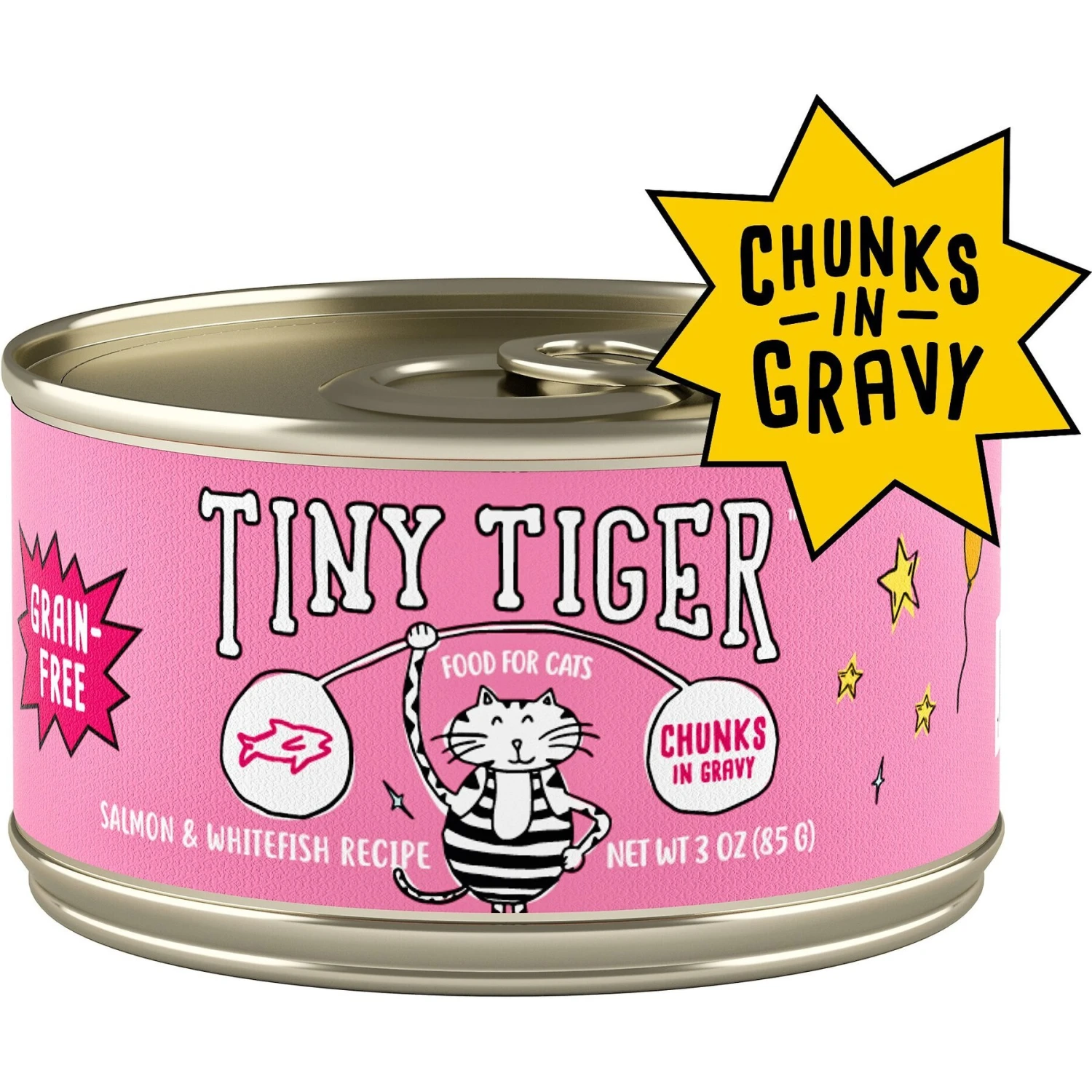 Tiny Tiger Chunks In Gravy Salmon & Whitefish Recipe Grain-Free Canned Cat Food 3 Tiny Tiger Chunks In Gravy Salmon & Whitefish Recipe Grain-Free Canned Cat Food