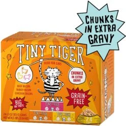 Tiny Tiger Chunks In EXTRA Gravy Beef & Poultry Recipes Variety Pack Grain-Free Canned Cat Food