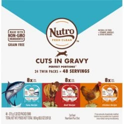 Nutro Perfect Portions Grain-Free Cuts In Gravy Variety Pack Beef, Tuna & Chicken Recipe Adult Wet Cat Food Trays