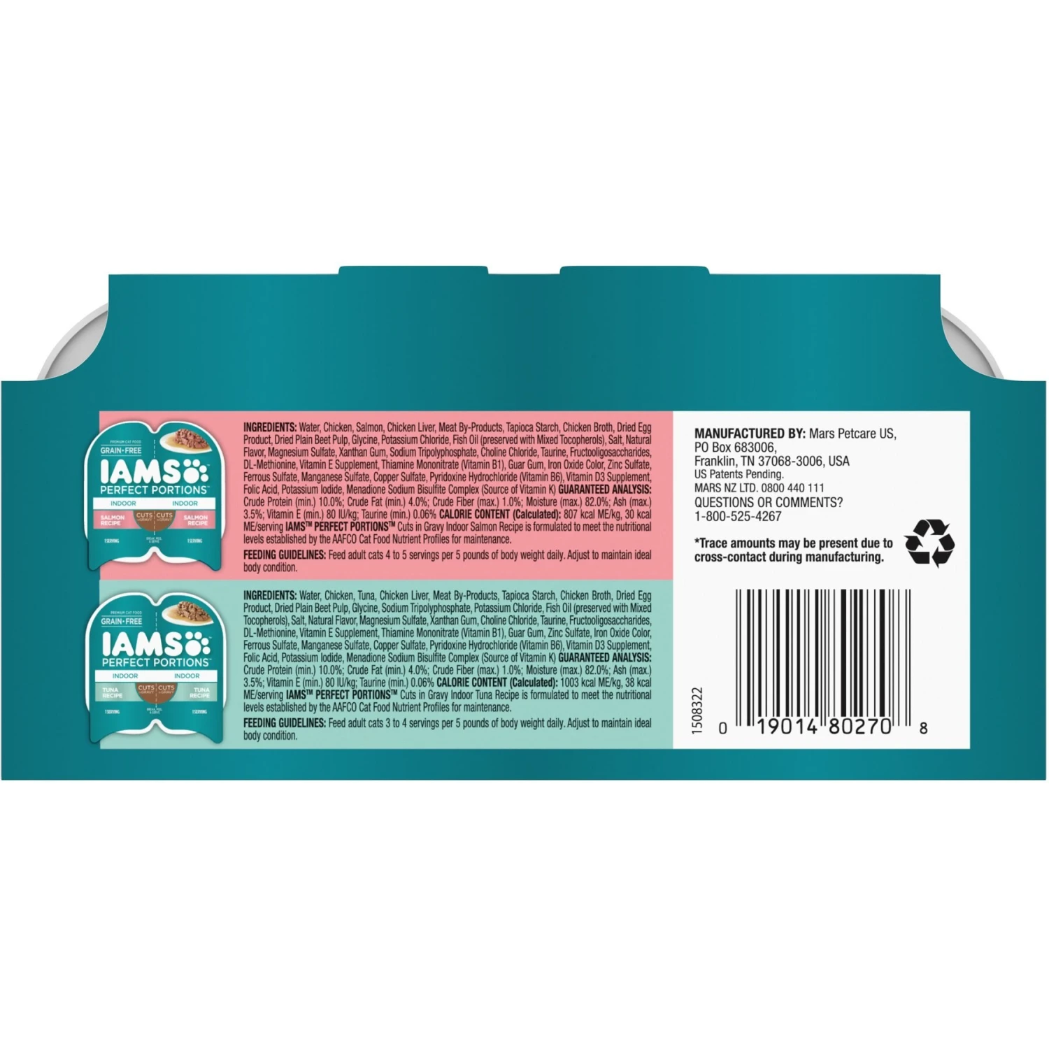 Iams Perfect Portions Indoor Tuna & Salmon Recipe Grain-Free Cuts In Gravy Variety Pack Adult Wet Cat Food Trays 4 Iams Perfect Portions Indoor Tuna & Salmon Recipe Grain-Free Cuts In Gravy Variety Pack Adult Wet Cat Food Trays - Image 2