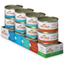Almo Nature HQS Natural Atlantic Tuna, Mackerel, Chicken & Shrimp, Trout & Tuna Variety Pack Canned Cat Food