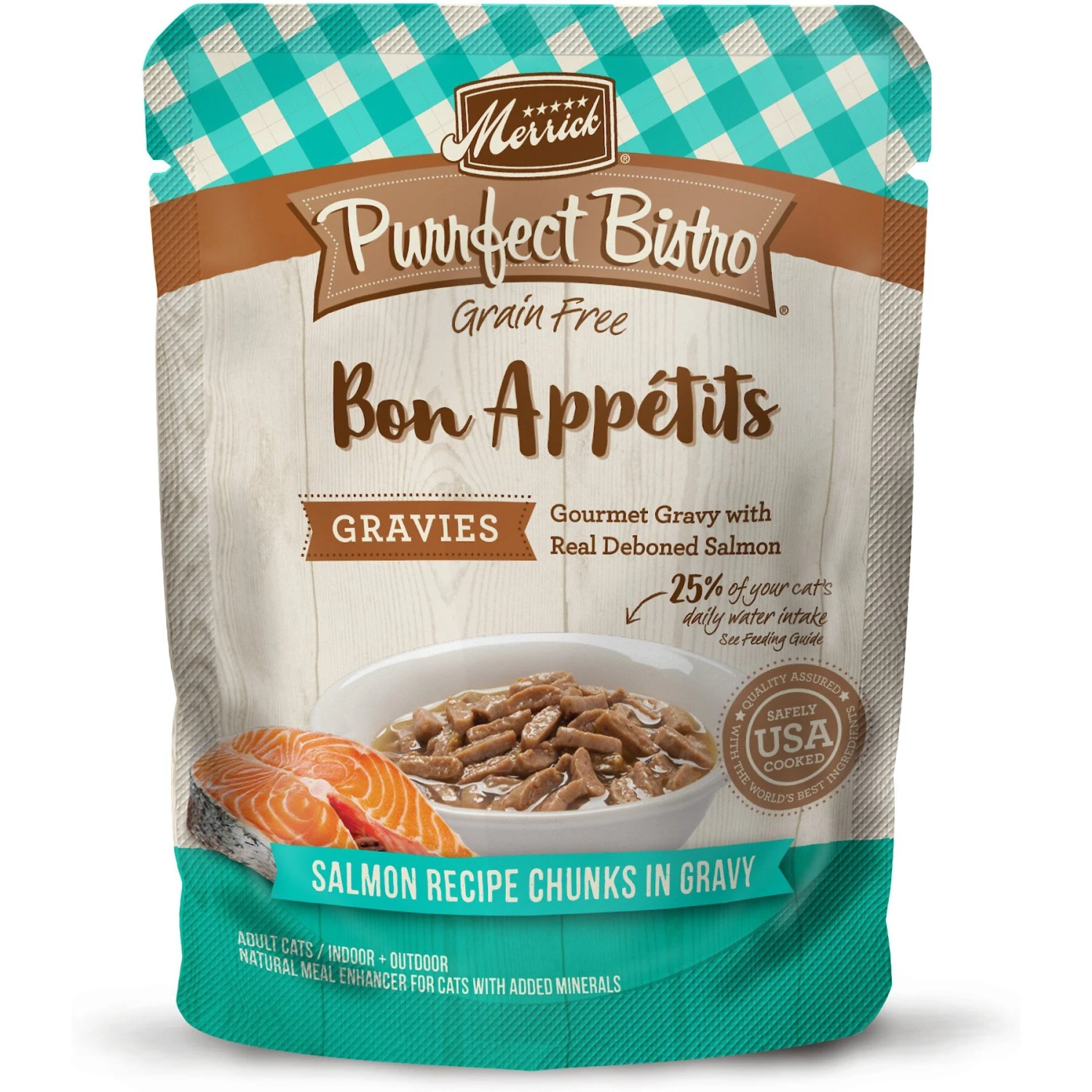 Merrick Purrfect Bistro Bon Appetits Grain-Free Salmon Recipe Chunks In Gravy Adult Cat Food Pouches 3 Merrick Purrfect Bistro Bon Appetits Grain-Free Salmon Recipe Chunks In Gravy Adult Cat Food Pouches