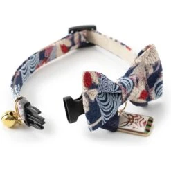 Necoichi Kabuki Charm Bow Tie Cotton Breakaway Cat Collar With Bell -Blue Buffalo Shop 183481 PT3. AC SS1800 V1565879836