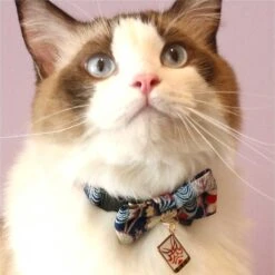 Necoichi Kabuki Charm Bow Tie Cotton Breakaway Cat Collar With Bell -Blue Buffalo Shop 183481 PT6. AC SS1800 V1565879839
