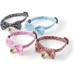 Necoichi Kiku Ribbon Bow Tie Cotton Breakaway Cat Collar With Bell -Blue Buffalo Shop 183483 PT4. AC SS1800 V1565879842