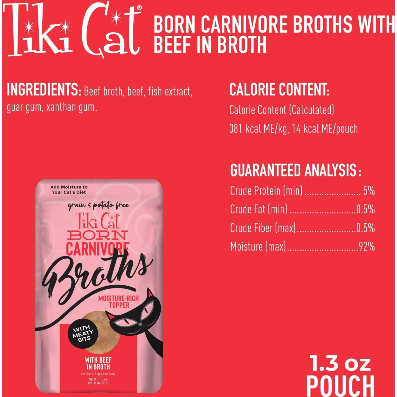 Tiki Cat Broths Beef In Broth With Meaty Bits Grain-Free Wet Cat Food Topper, 1.3-oz Pouch, Case Of 12 5 Tiki Cat Broths Beef In Broth With Meaty Bits Grain-Free Wet Cat Food Topper, 1.3-oz Pouch, Case Of 12 - Image 3
