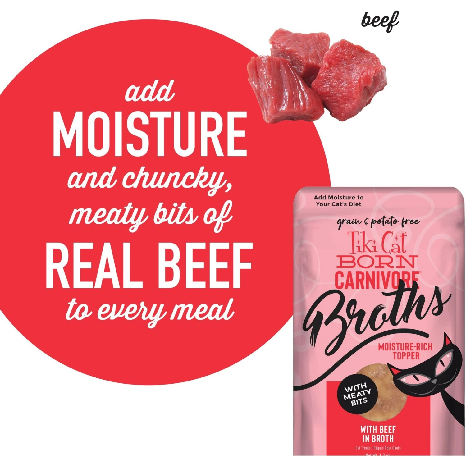 Tiki Cat Broths Beef In Broth With Meaty Bits Grain-Free Wet Cat Food Topper, 1.3-oz Pouch, Case Of 12 7 Tiki Cat Broths Beef In Broth With Meaty Bits Grain-Free Wet Cat Food Topper, 1.3-oz Pouch, Case Of 12 - Image 5