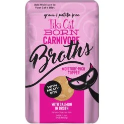 Tiki Cat Broths Salmon In Broth With Meaty Bits Grain-Free Wet Cat Food Topper, 1.3-oz Pouch, Case Of 12