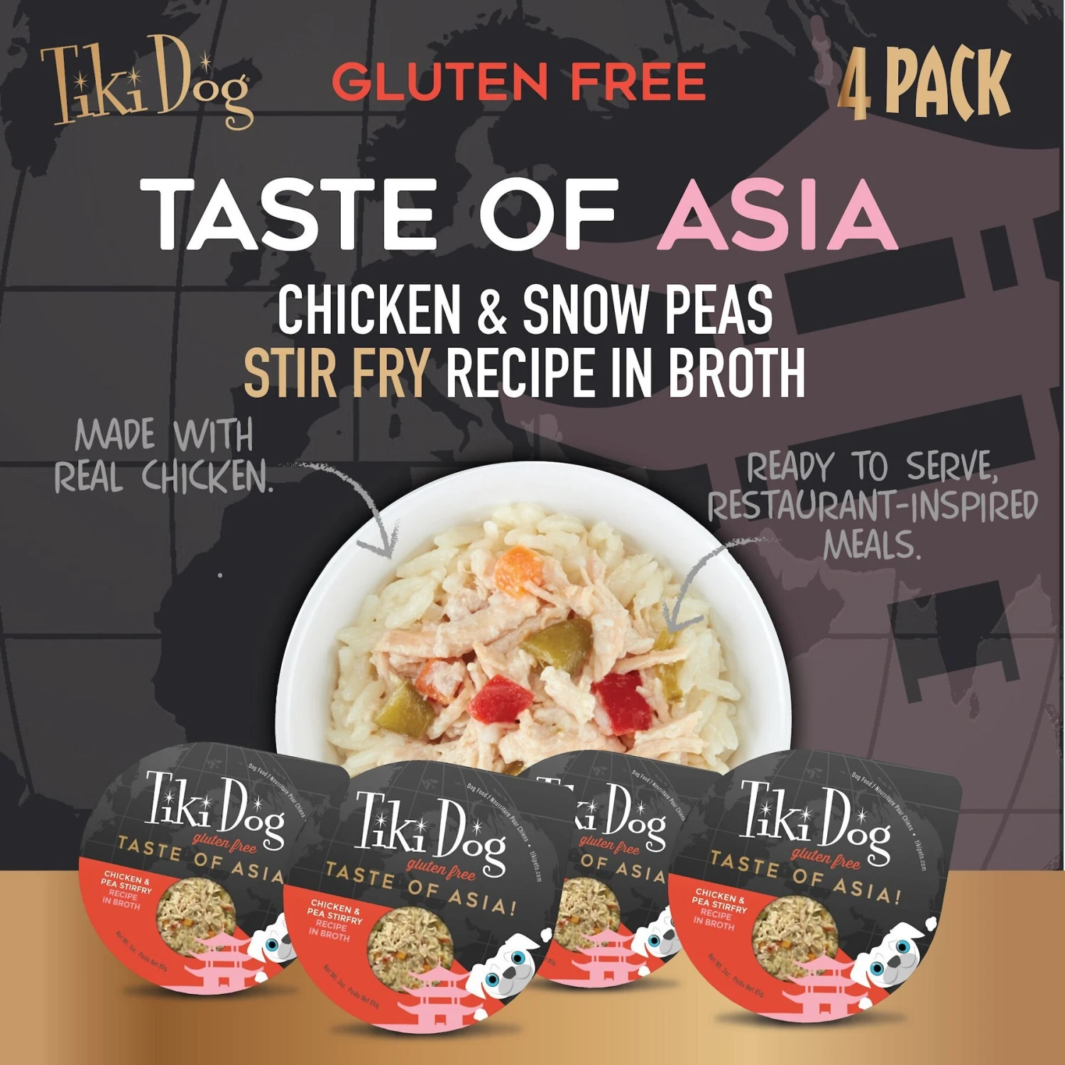 Tiki Dog Taste Of Asia Chicken & Snow Peas Stir Fry Recipe In Broth Gluten-Free Wet Dog Food, 3-oz Cup, Case Of 4 5 Tiki Dog Taste Of Asia Chicken & Snow Peas Stir Fry Recipe In Broth Gluten-Free Wet Dog Food, 3-oz Cup, Case Of 4 - Image 3