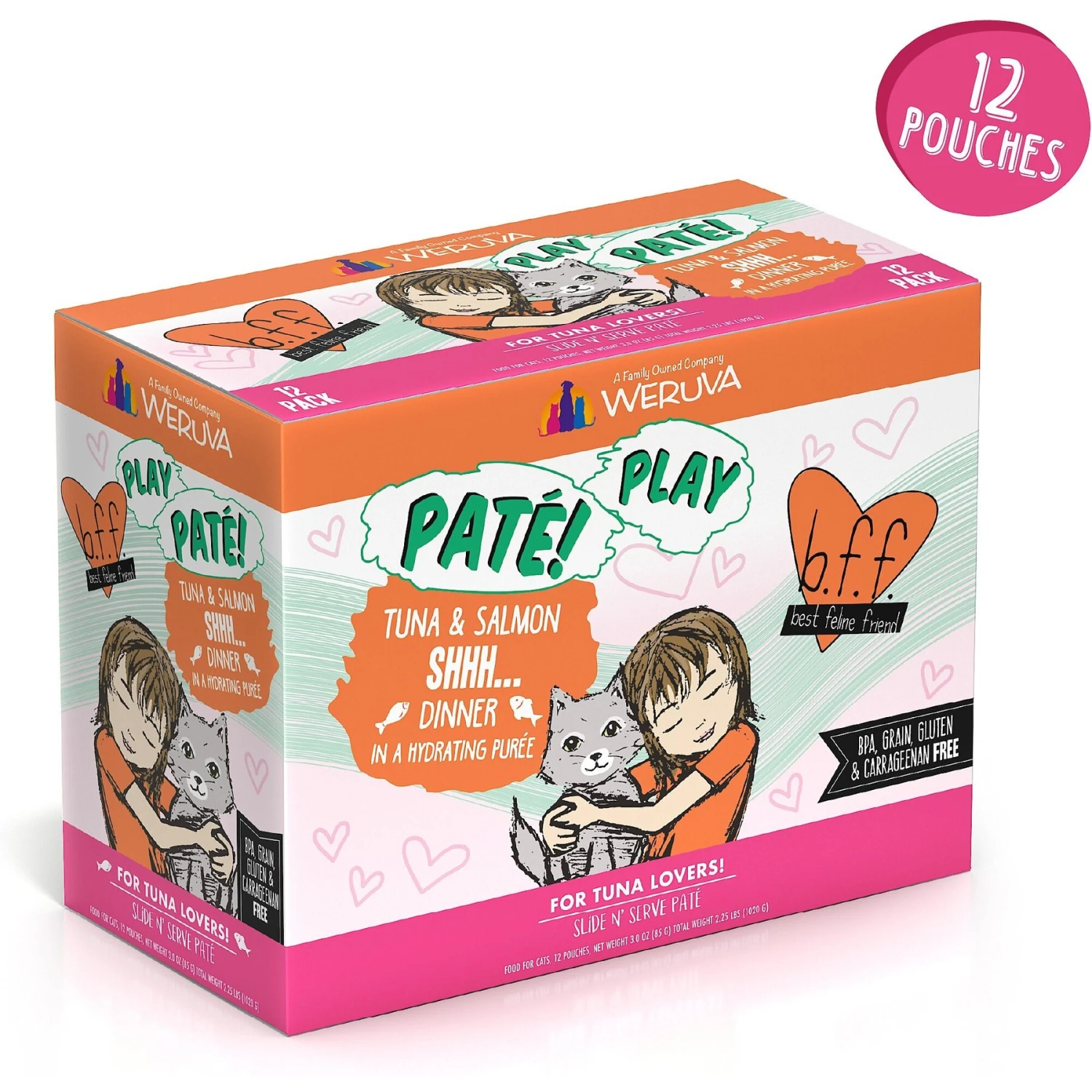 BFF Play Pate Lovers Tuna & Salmon Shhh Wet Cat Food, 3-oz Pouch, Pack Of 12 4 BFF Play Pate Lovers Tuna & Salmon Shhh Wet Cat Food, 3-oz Pouch, Pack Of 12 - Image 2