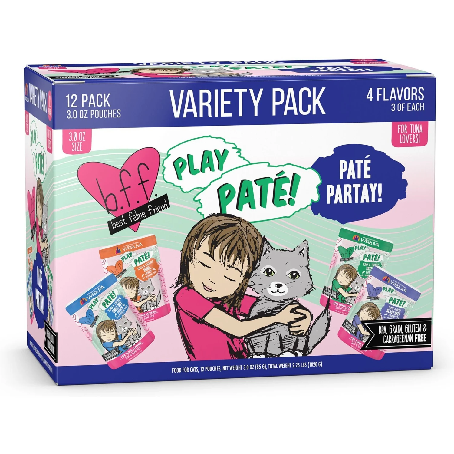 BFF Play Pate Lovers Pate Partay Variety Pack Wet Cat Food, 3-oz Pouch, Pack Of 12 3 BFF Play Pate Lovers Pate Partay Variety Pack Wet Cat Food, 3-oz Pouch, Pack Of 12