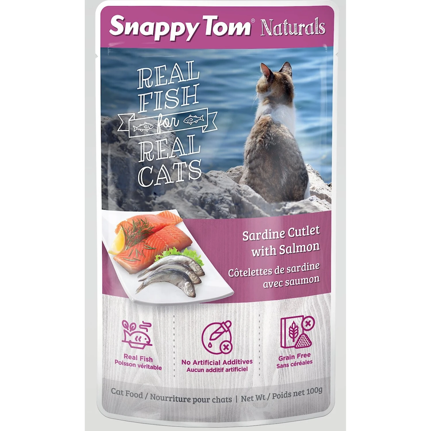 Snappy Tom Naturals Sardine Cutlet With Salmon Cat Food Pouches, 3.5-oz, Case Of 12 3 Snappy Tom Naturals Sardine Cutlet With Salmon Cat Food Pouches, 3.5-oz, Case Of 12