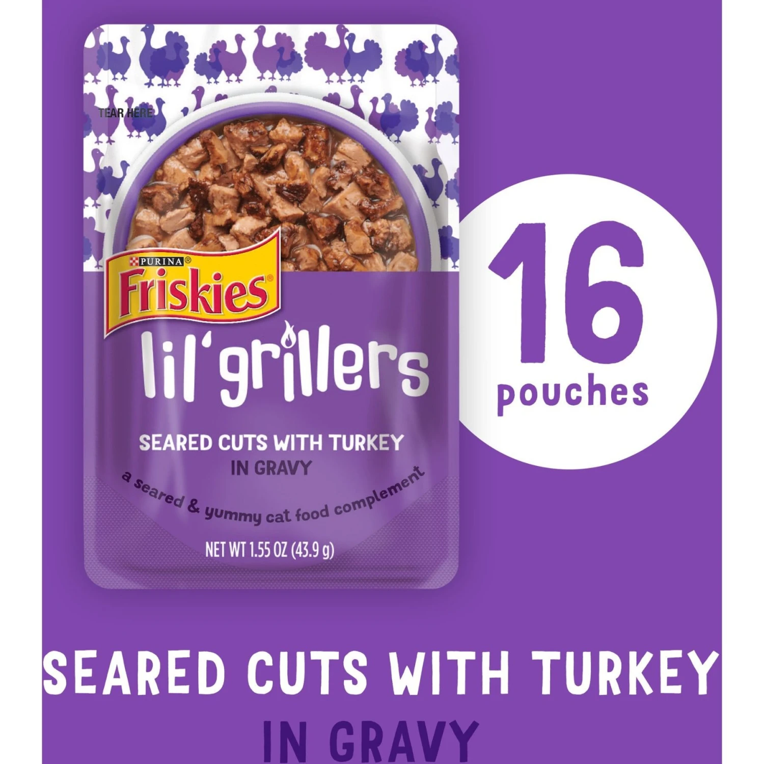 Friskies Lil' Grillers Seared Cuts With Turkey In Gravy Wet Cat Food, 1.55-oz Pouches, Case Of 16 4 Friskies Lil' Grillers Seared Cuts With Turkey In Gravy Wet Cat Food, 1.55-oz Pouches, Case Of 16 - Image 2