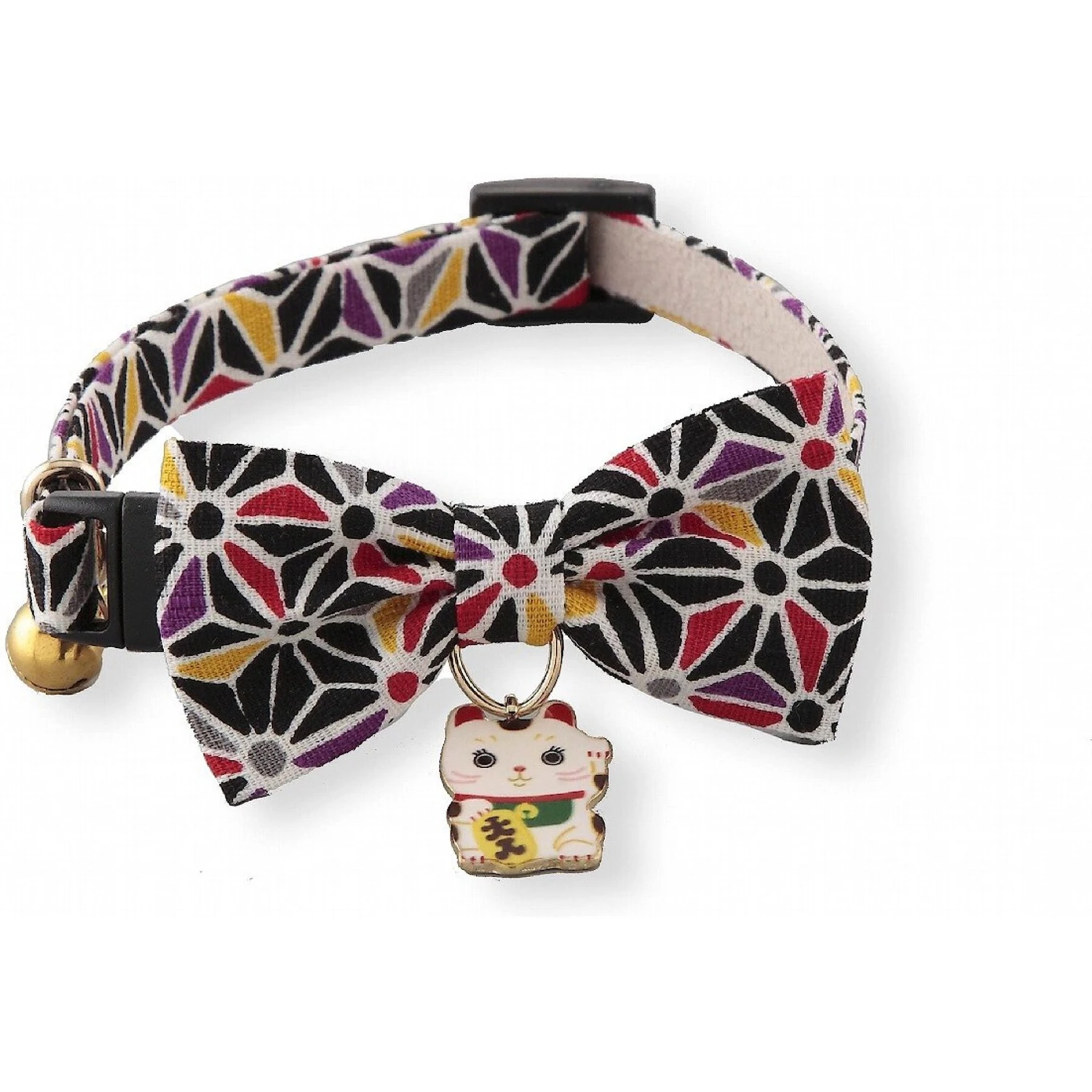 Necoichi Lucky Charm Bow Tie Cotton Breakaway Cat Collar With Bell 3 Necoichi Lucky Charm Bow Tie Cotton Breakaway Cat Collar With Bell